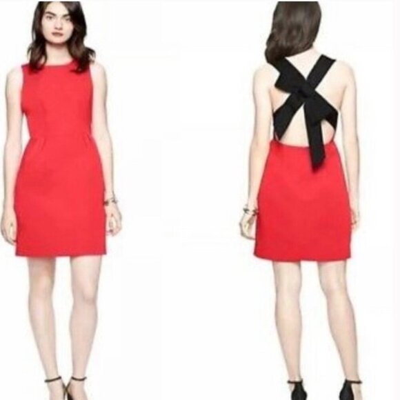 Kate Spade Red Back Bow Dress Open Back A-Line Shift Fit Size 0 Women's NWOT - Picture 1 of 14